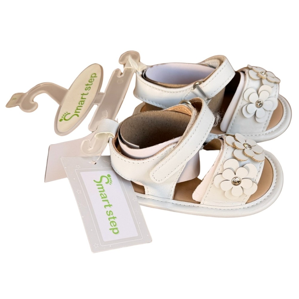 Josmo Infant Baby Girl Size 2-4 Dress Sandals Soft Sole Butterfly & Bow White - Picture 11 of 13